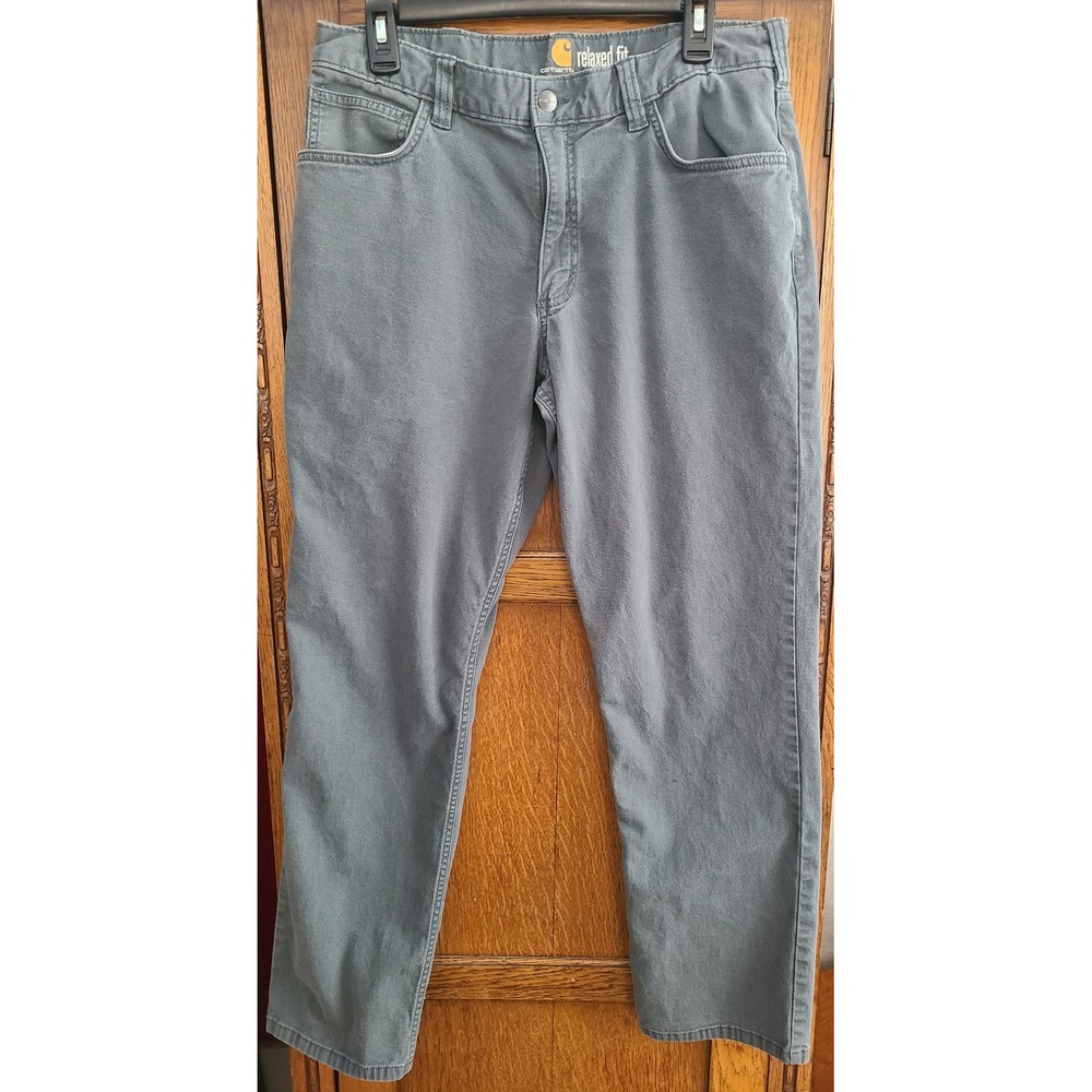 Carhartt Relaxed Fit Canvas Work Pants Mens Elm Green Stretch 34x32-see pics